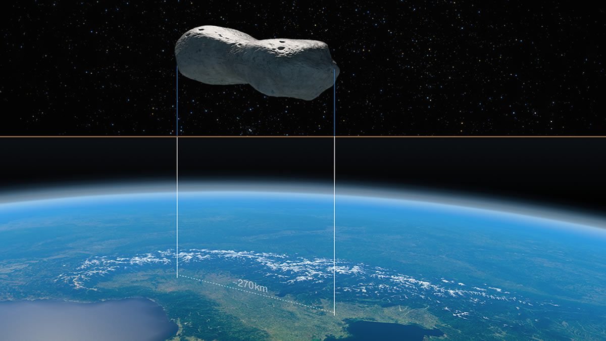 Comparación del tamaño del asteroide Cleopatra con la zona norte de Italia