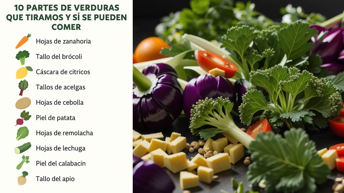 Verduras y frutas aprovechadas al completo: cáscaras, tallos y hojas reutilizadas para cocinar sin desperdicios en casa
