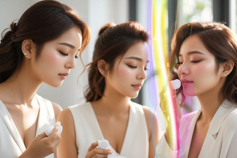 Mujer de 25, 40 y 50 años aplicando rutina facial coreana Tosowoong en un baño luminoso