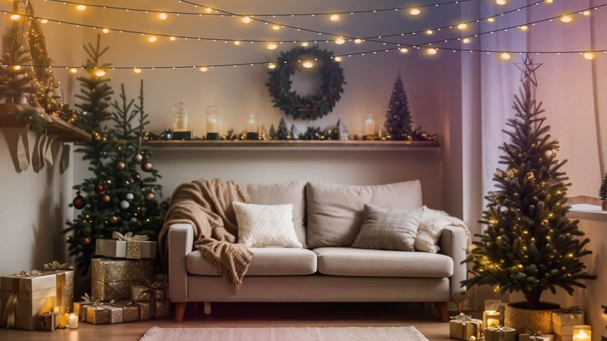 Salón decorado con manualidades navideñas con material reciclado