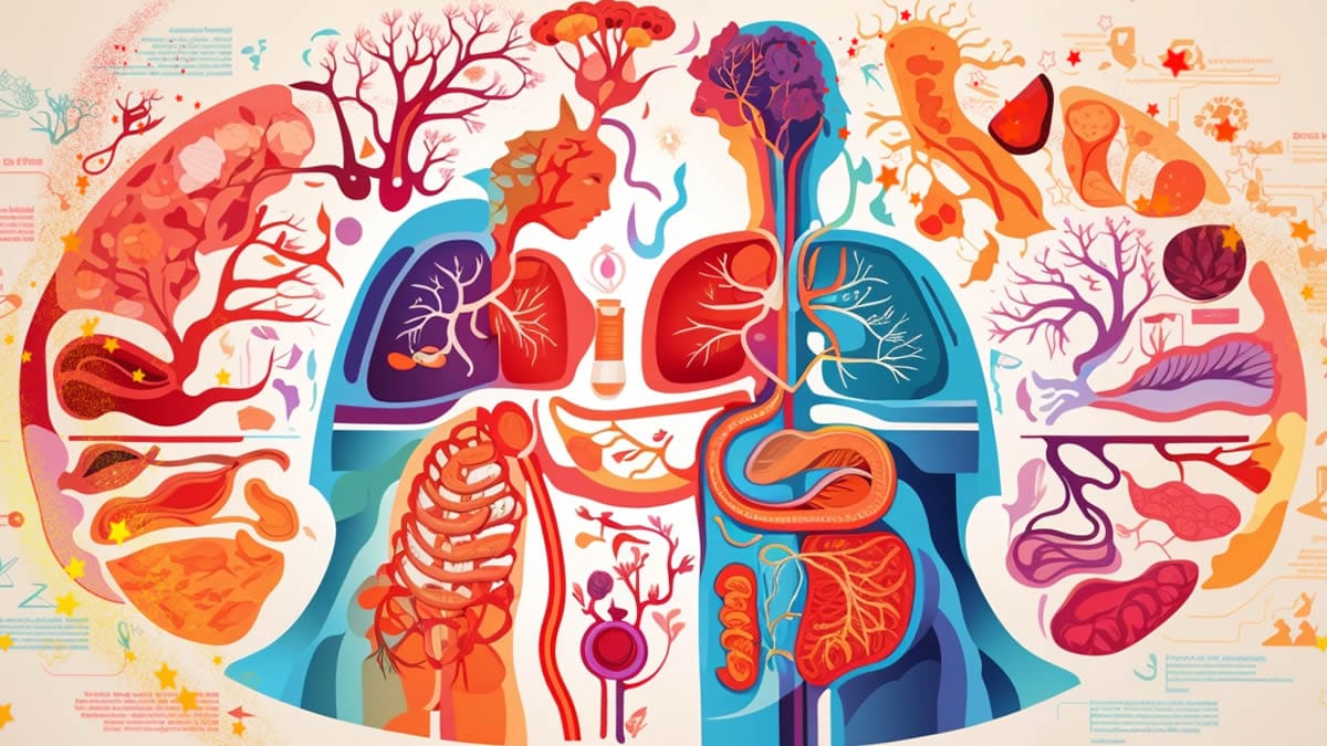 Ilustración de los sistemas digestivo, respiratorio, circulatorio y excretor para niños en 4 primaria