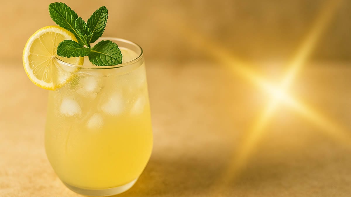 Bebida sin alcohol con cítricos, hielo y tónica en vaso alto