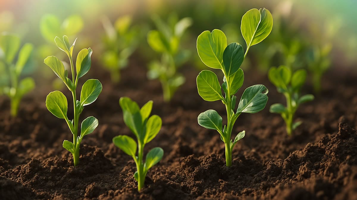 Qué plantar en diciembre en España con pequeños brotes de guisantes en un huerto