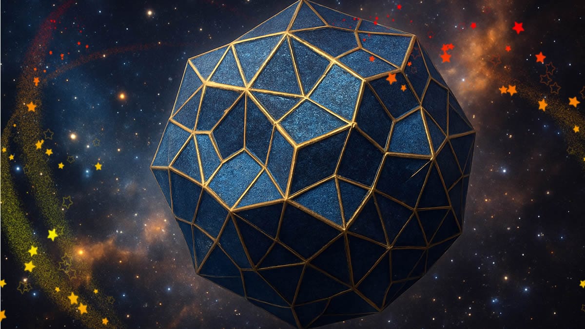 Qué son los cuasicristales, representación de un cuasicristal flotando en el cosmos