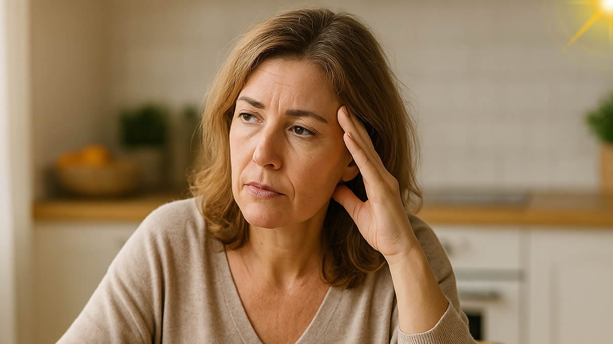 Mujer con niebla mental en la menopausia pensando en su salud