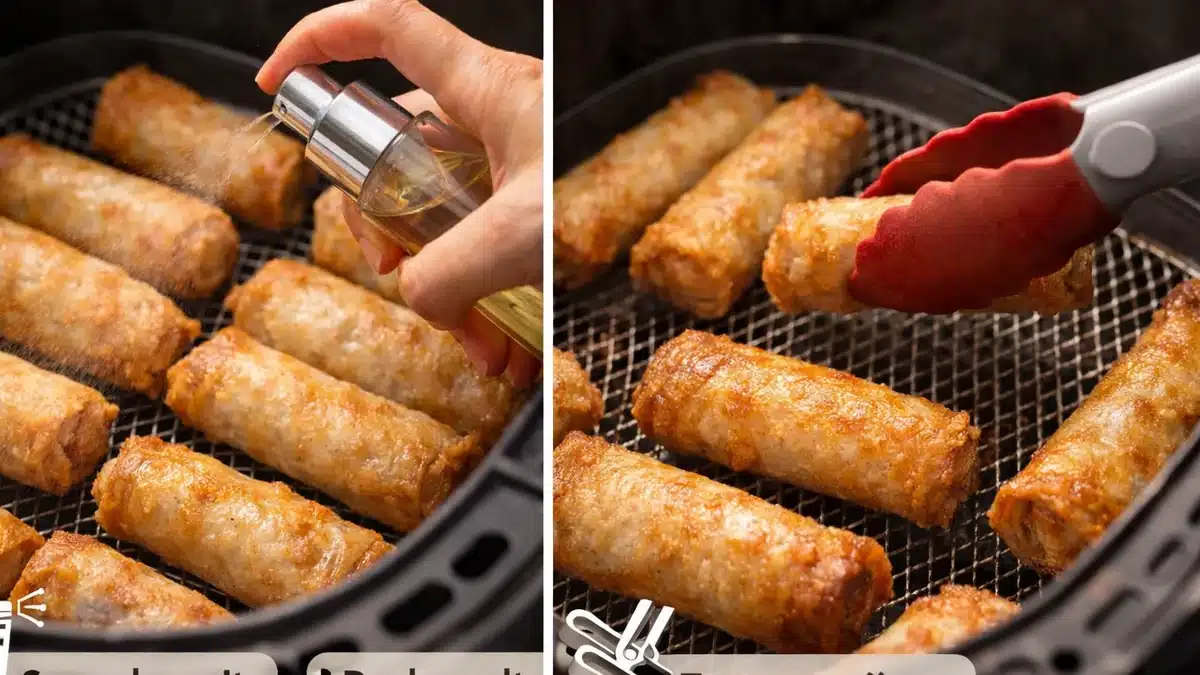 Spray de aceite y vuelta para rollitos de primavera crujientes en freidora de aire